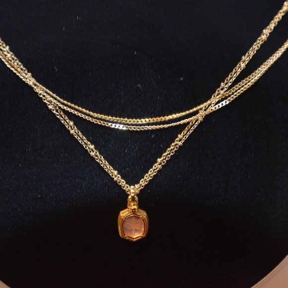 Kendra Scott Davie Pink Firefly Intaglio Double Strand Necklace in Gold Tone - Picture 1 of 6